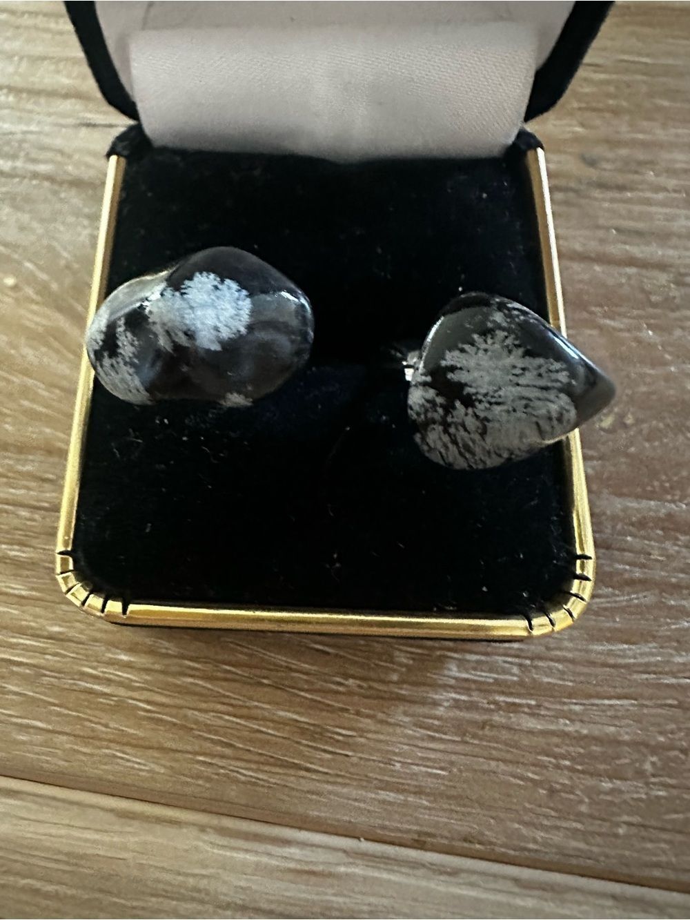 Cuff Links Snow Flake Obsidian Tumbled Stone